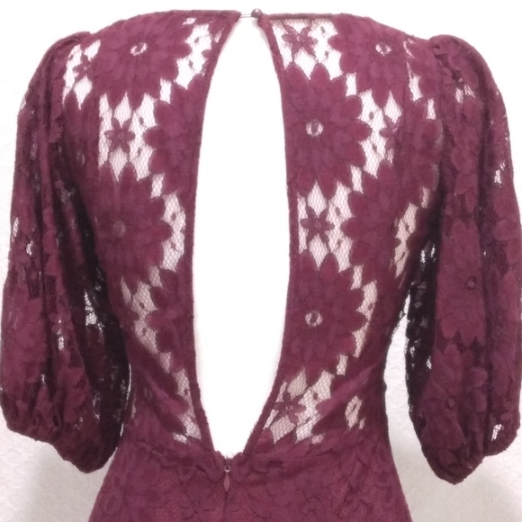 NWOT Saints + Secrets Maroon Lace Floral Dress - Picture 8 of 10